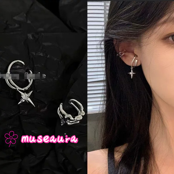 Silver Four-Pointed Star Ear Cuff, No Piercing Versatile Ear Jewelry