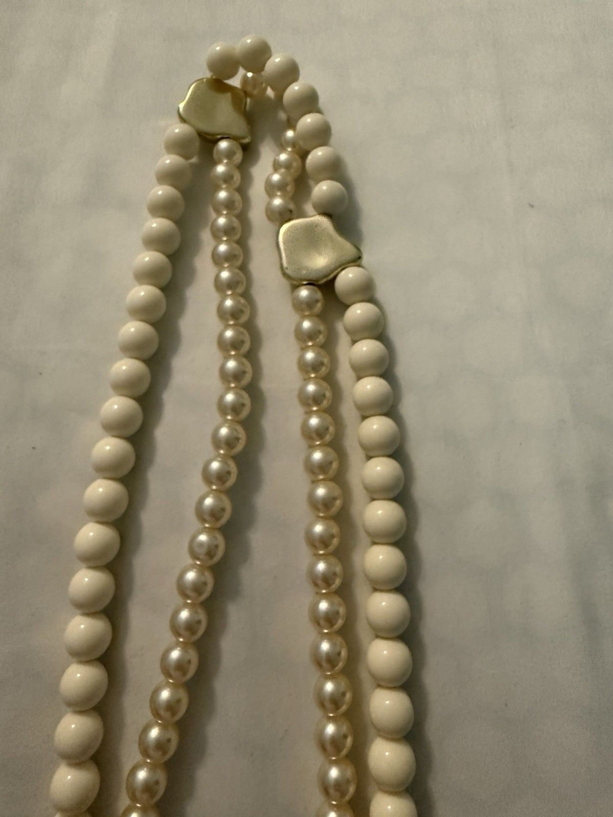 Vintage Layered Ivory Beaded Necklace with Imitation Pearls & Gold-Tone Accents