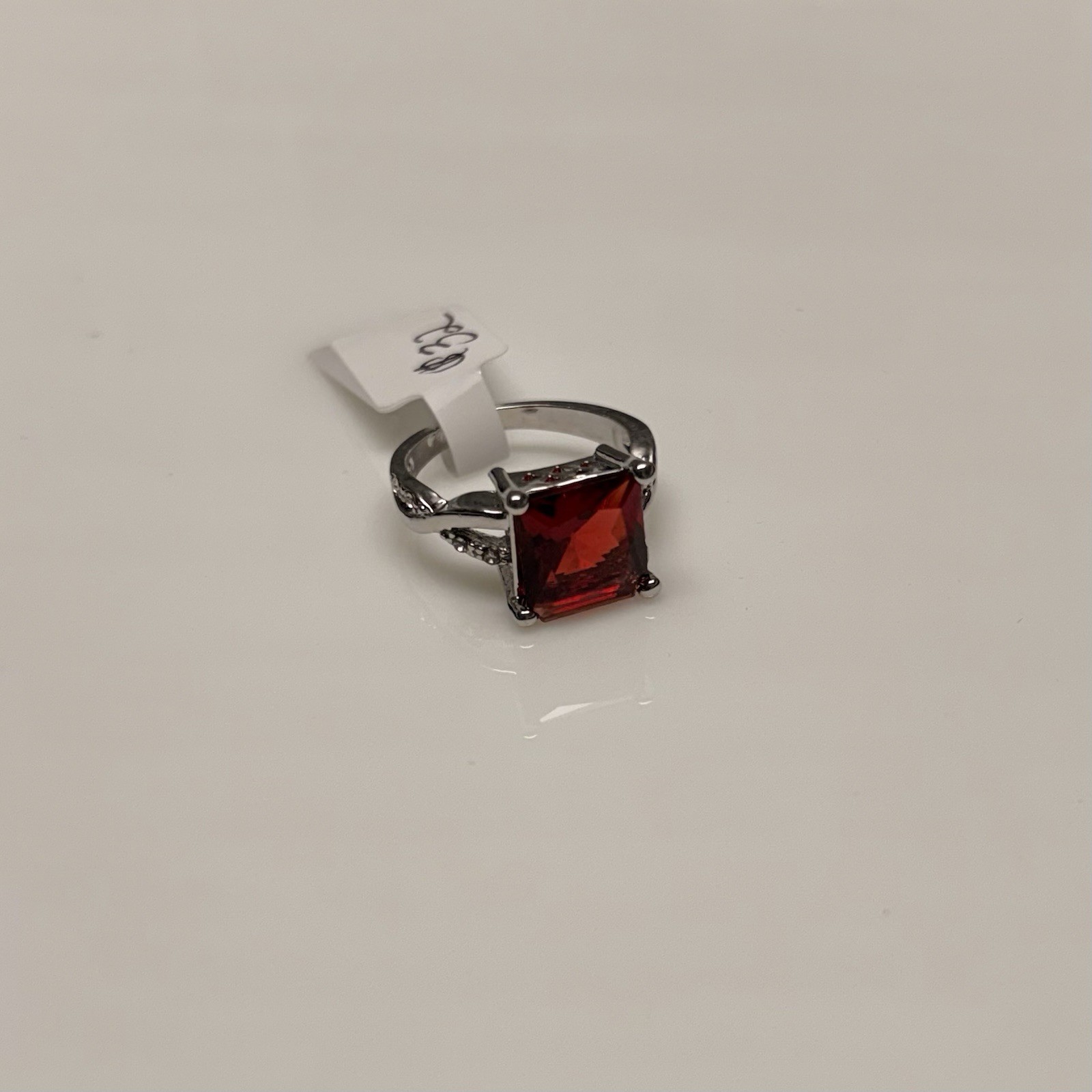 Princess Cut Red Faux Ruby Silver Fashion Statement Cocktail Ring. Size 6.5. NWT