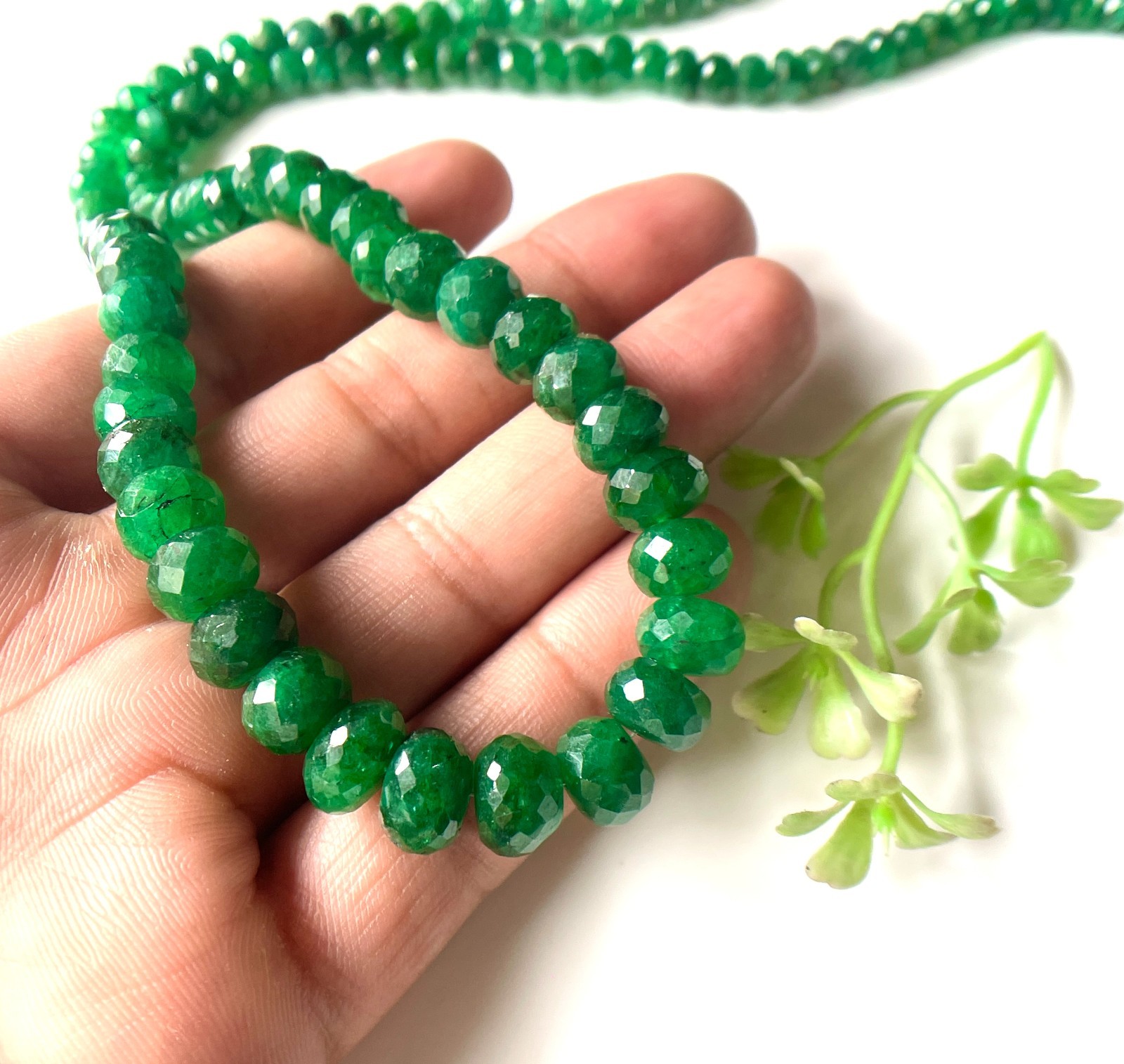 100%Natural Emerald Faceted Rondelle Beaded Necklace-8/6 MM-Gift For Her