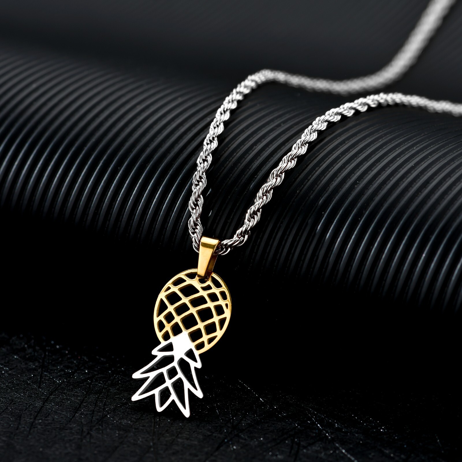 Upside Down Pineapple Necklace, Upside Down Pineapple Pendant Swinger Necklace