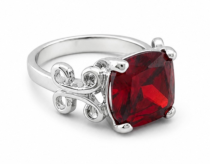 LAB CREATED 6.85 Cts GARNET SOLITAIRE RING 14K WHITE GOLD PLATED – New With Tag