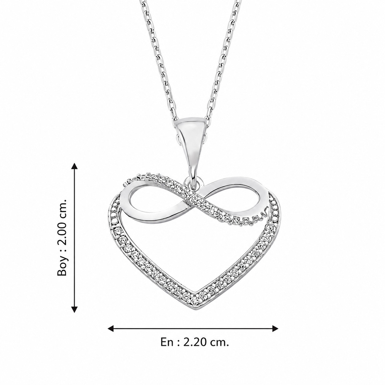 925 Silver Infinity Love Heart Pendant Necklace Cubic Zirconia Rhodium Finish