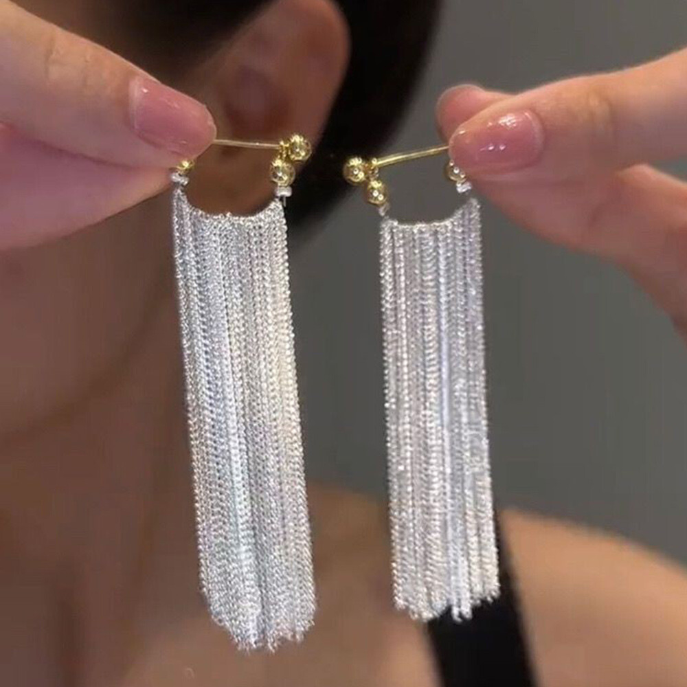 1 Pair Tassel Earring Ear Studs Pendant Silver Dangle Punk Drop Earrings Jewelry