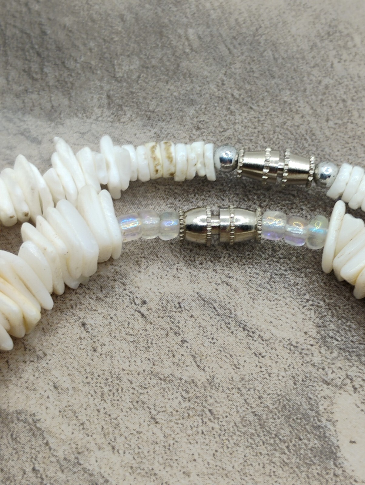 Vintage White Chipped Shell Choker Necklace & Anklet Set Beach Surfer Boho