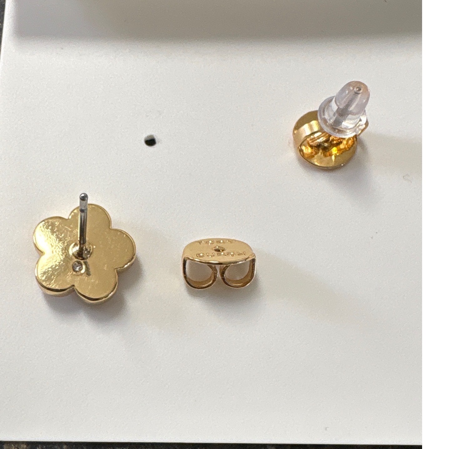 Tory Burch Gold Tone Crystal Pave Flower Logo Stud Earrings Womens