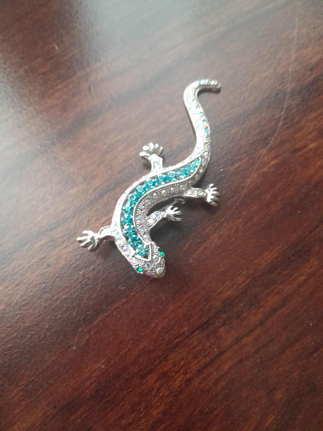 Cute Blue And Clear Rhinestones Lizard Pendant Or Brooch