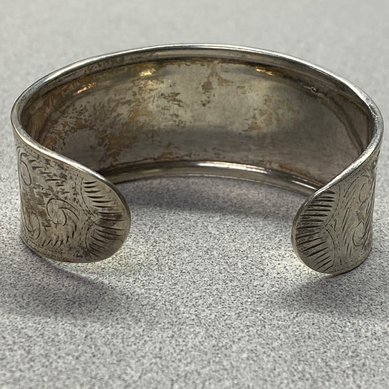 Vintage Sterling 925 Thailand Cuff Bracelet Ornate Floral Scroll Hand Engraved