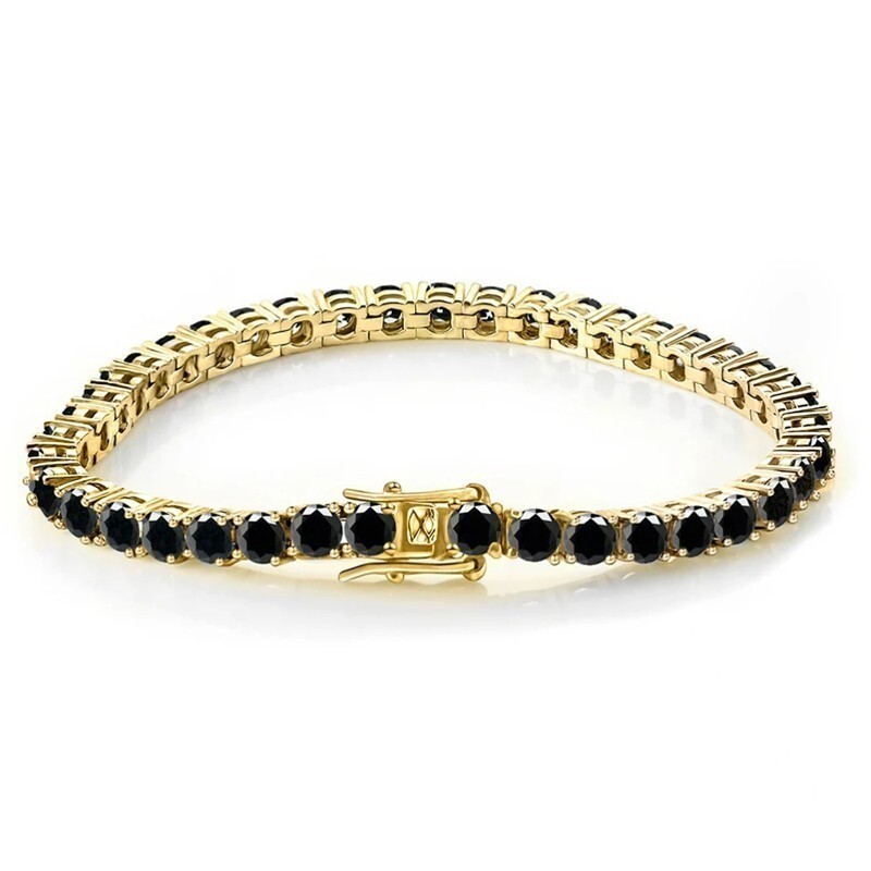 9ct Round Cut Lab-Created Black Onyx Tennis Bracelet 14K Yellow Gold Plated
