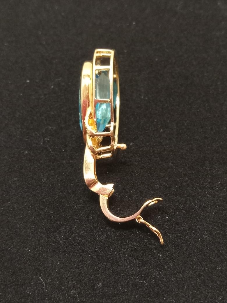 Synthetic Aquamarine 8 Diamonds .08 Carat T.W. 14K Yellow Gold 4.7g (G69008353)