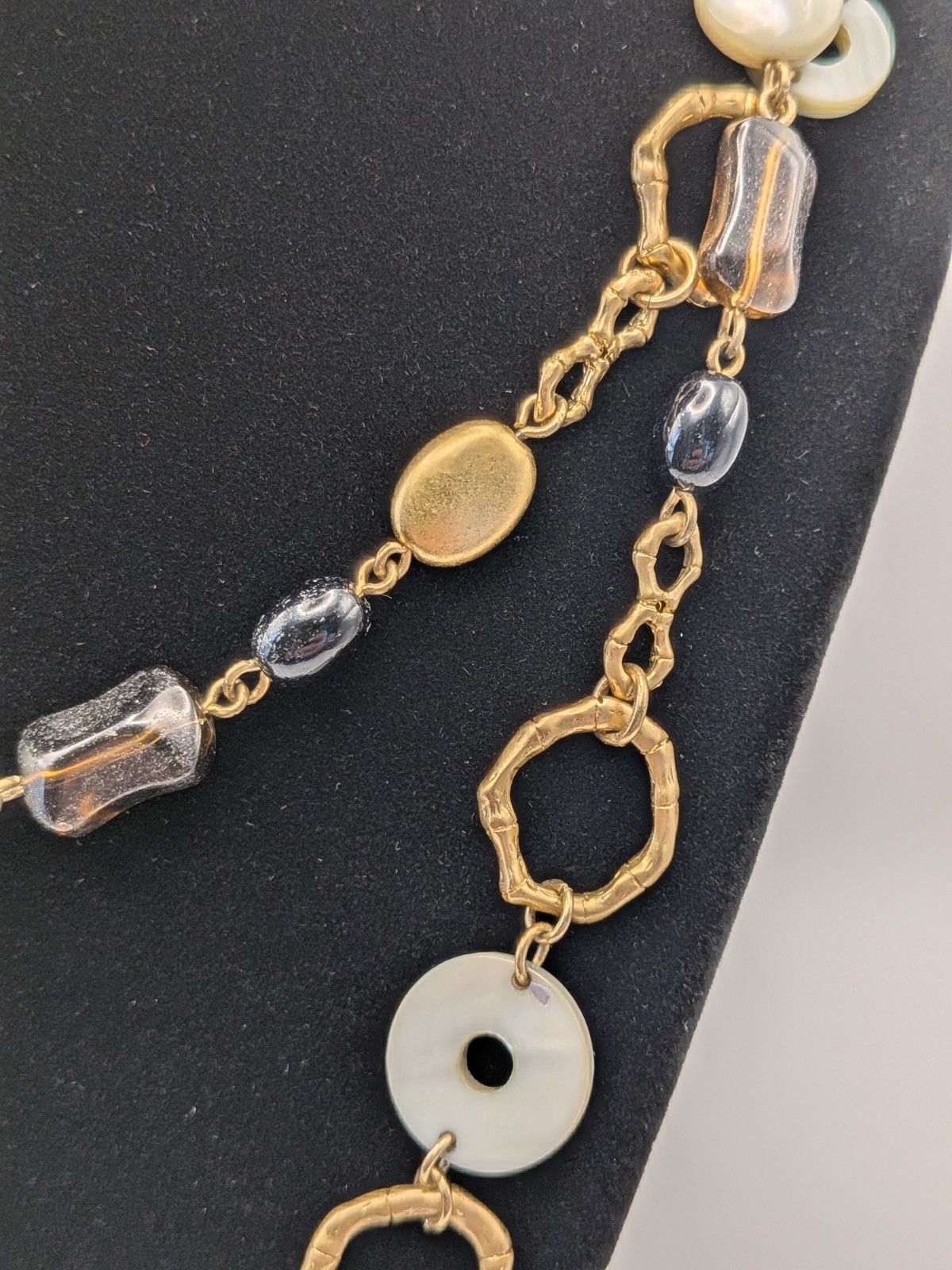 Lia Sophia Everglade Mother of Pearl, Glass, Matte Gold-tone Necklace 38 inches