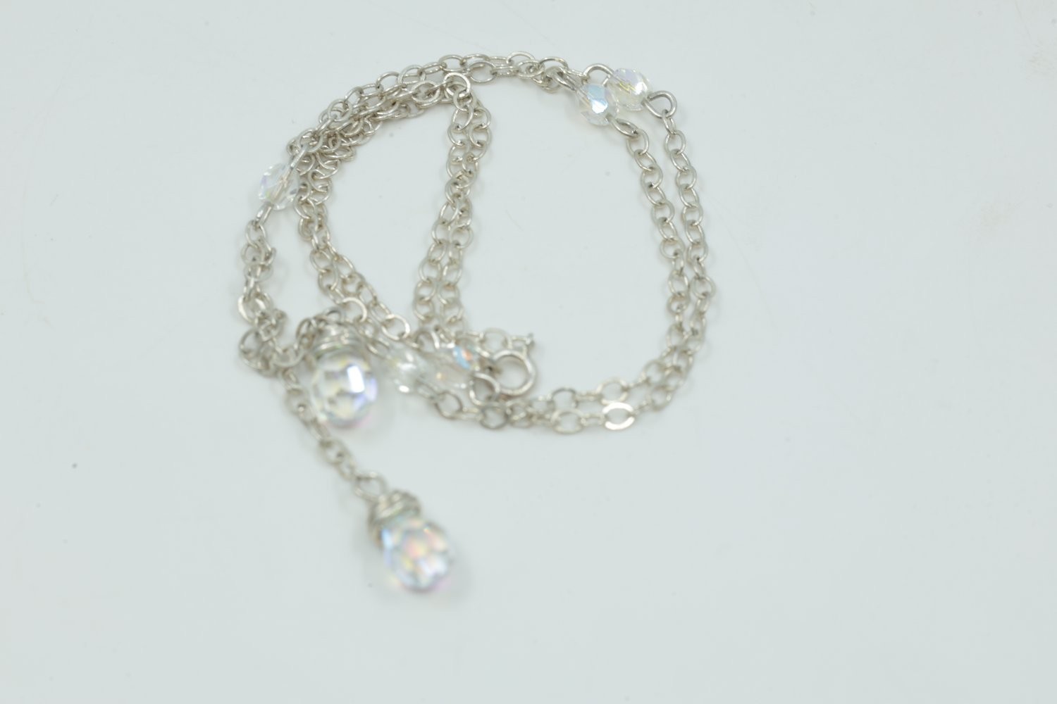 Necklace Approx 10 Inch Silver Metal Double Drop Design Tone Crystal Lariat Wire