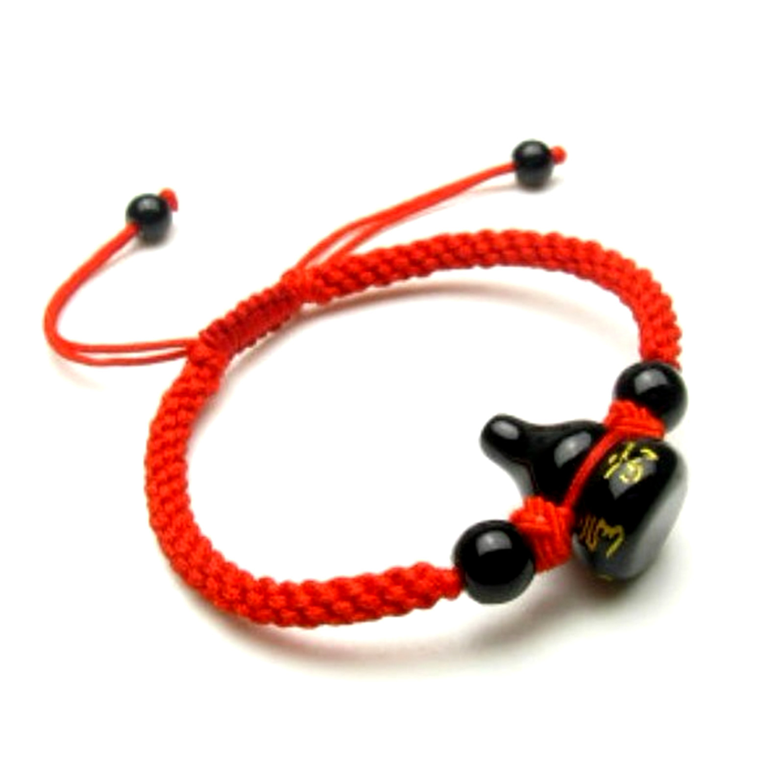 Feng Shui Obsidian Om Mani Padme Hum Wu Lou Hu Lu Gourd bracelet amulet protecti