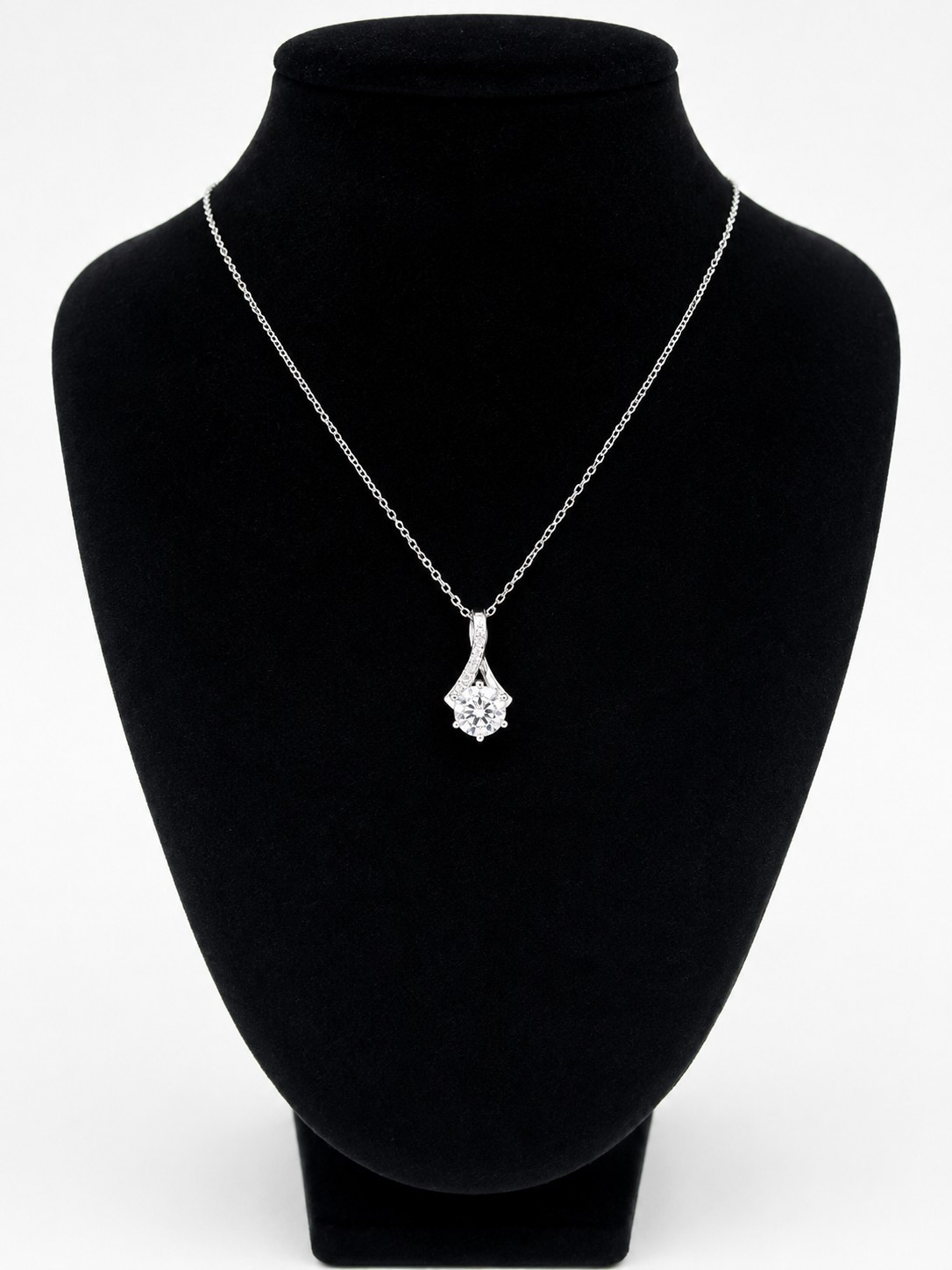 Silver Tone Tourmaline Pendant Necklace Clear Accent Stone Elegant Gift