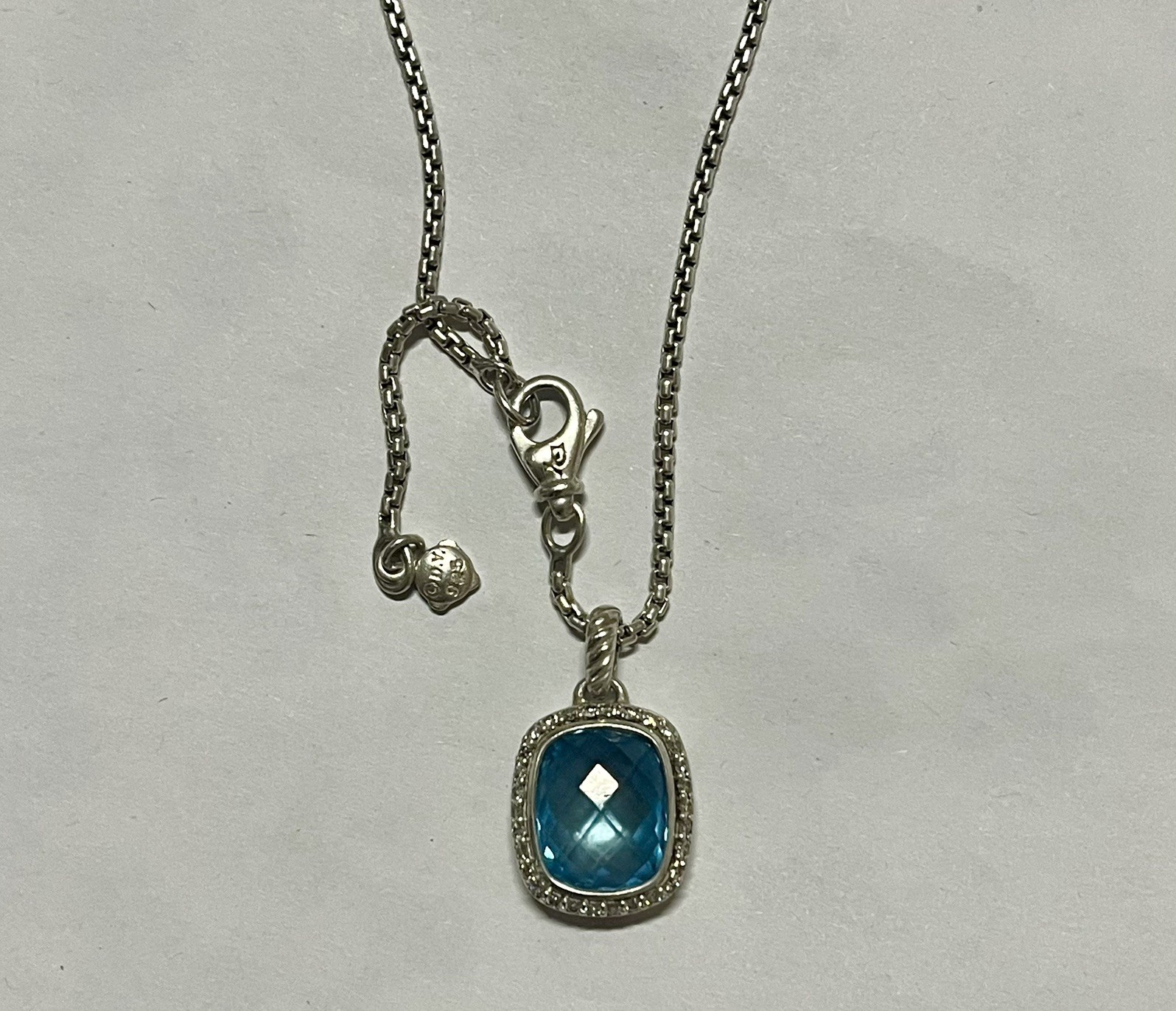 David Yurman Sterling Silver Blue Topaz Noblesse 0.25ct. Diamond Necklace
