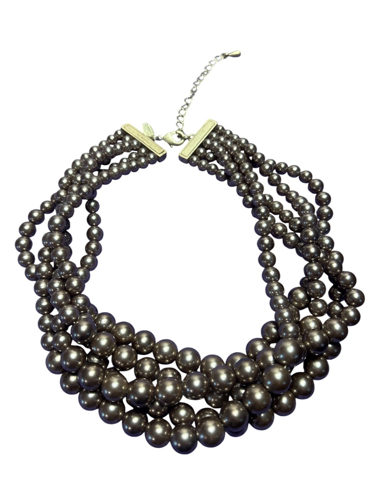 Lia Sophia Cafe Au Lait Bronze Color Plastic Faux Pearl Multi Strand Necklace