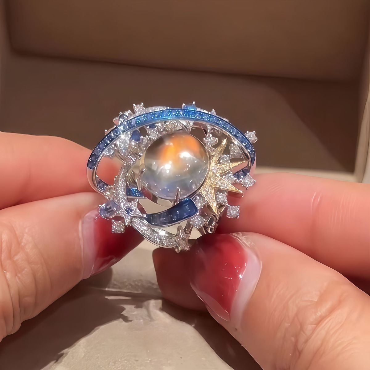 Planet Orbit Zircon Adjustable Ring Womens Fashion Jewelry
