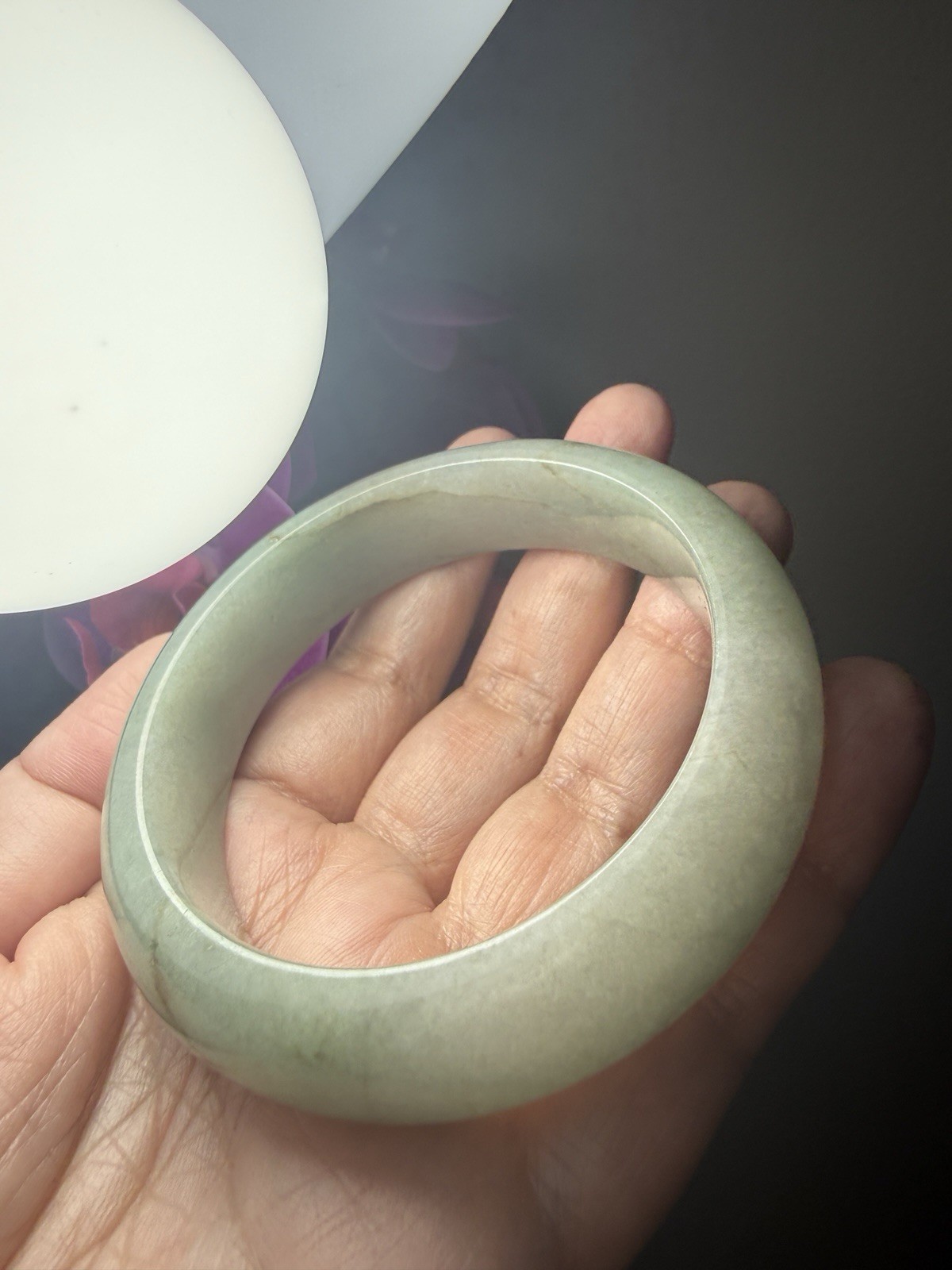 61.3mm Type A Myanmar Jadeite Bangle – 18mm Tyre Style -Natural Mossy Green Jade
