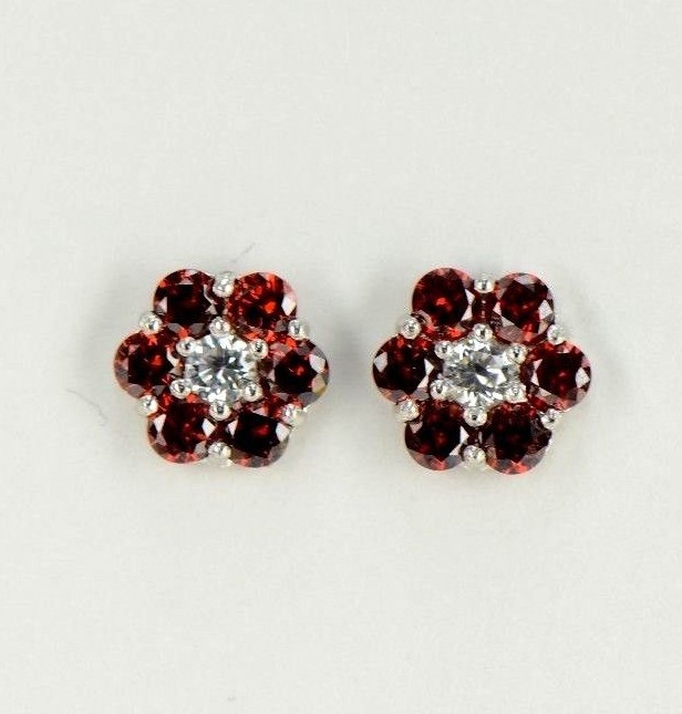 14k White Gold Flower Stud Earrings with Screw Back