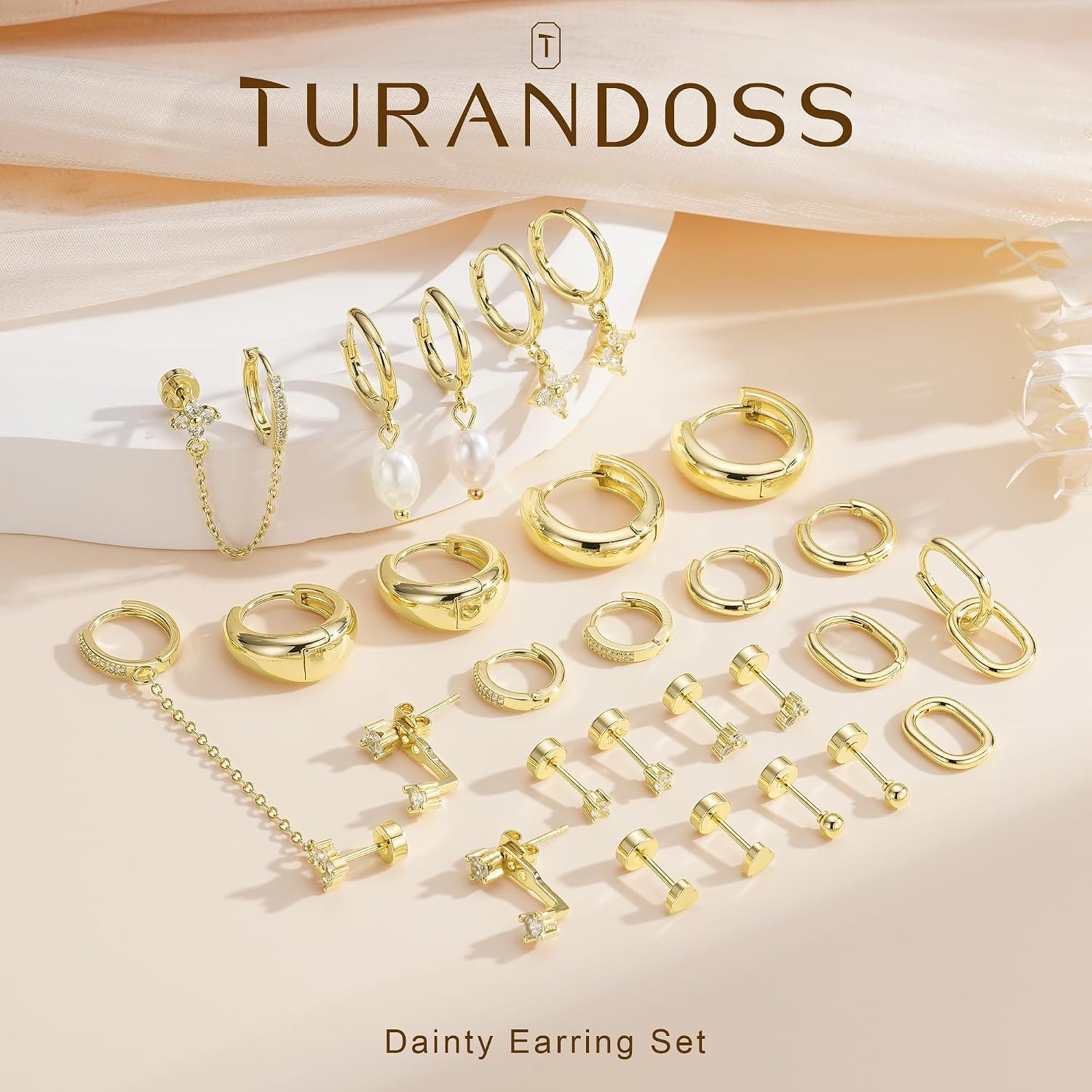 13 Pairs Gold Hoop Earrings for Women, Hypoallergenic 14K Gold Plated Hoop Stud