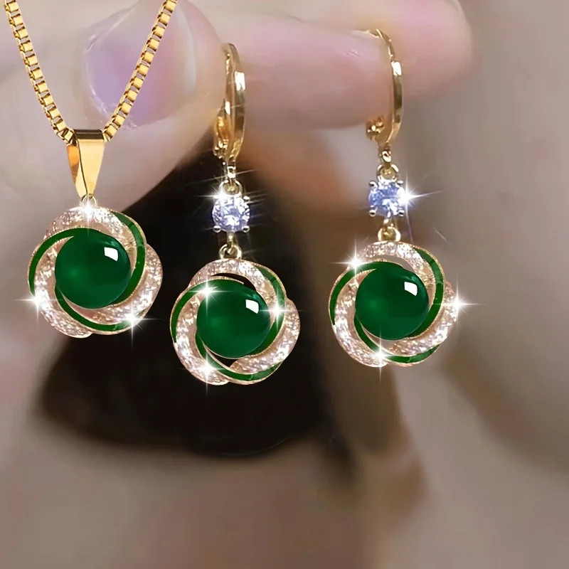 3pcs Shining Zircon Flower Jewelry for Sets Women Light Luxury Imitation