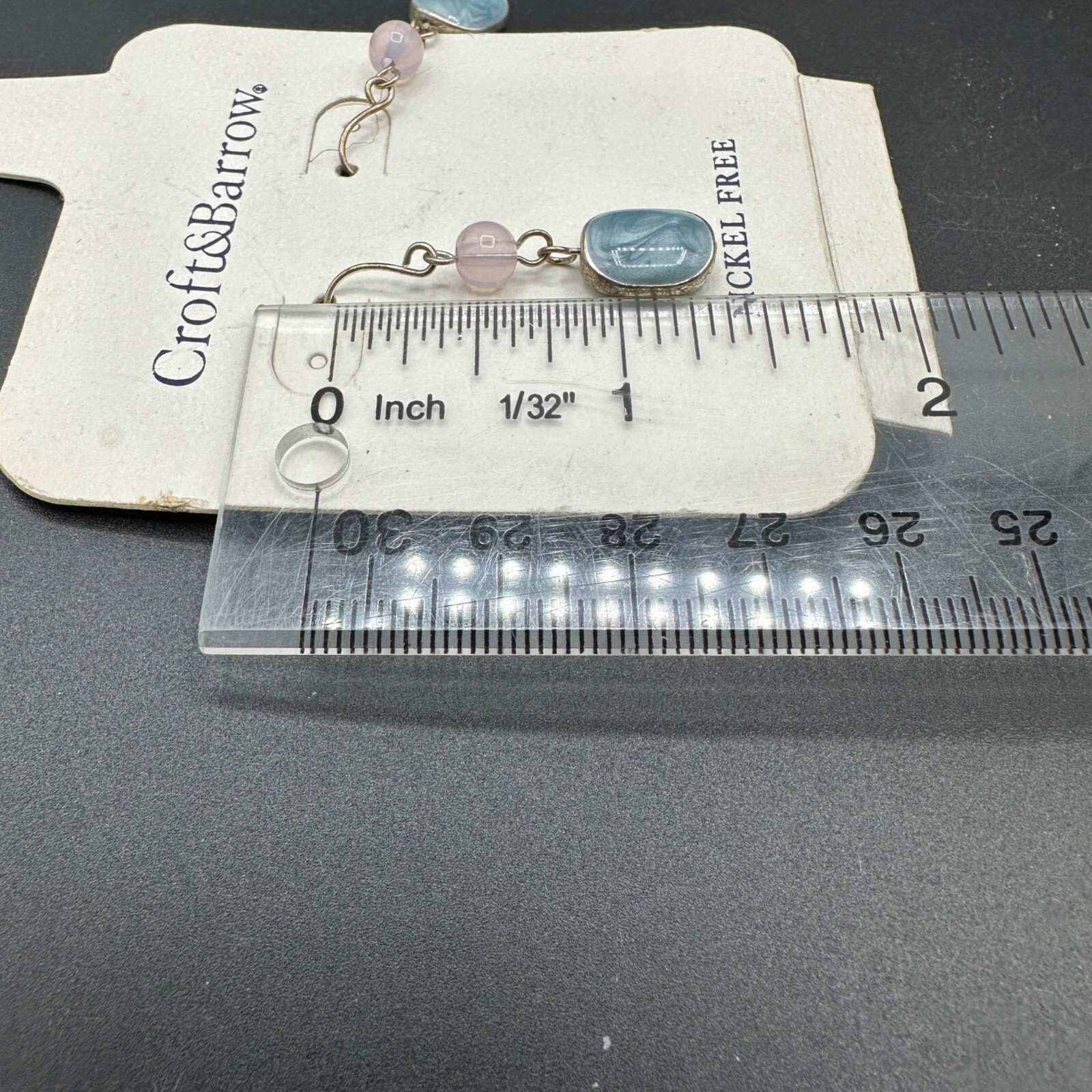 Croft & Barrow Womens Dangle Earrings Pink Bead Blue Resin Marbled Nickel Free