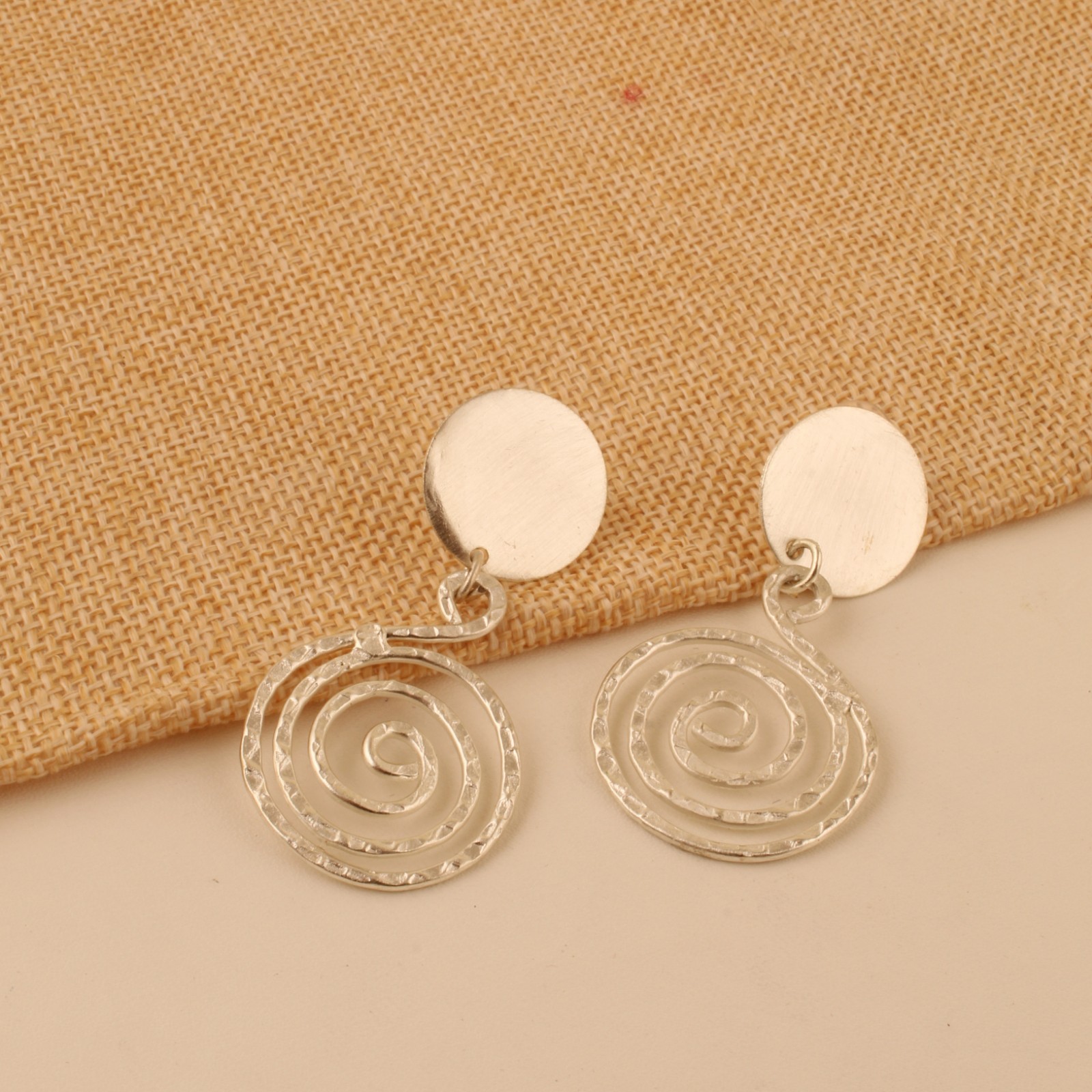 Silver Plating Spiral Dangle Earrings for Women, Hammered Swirl Drop Earrings