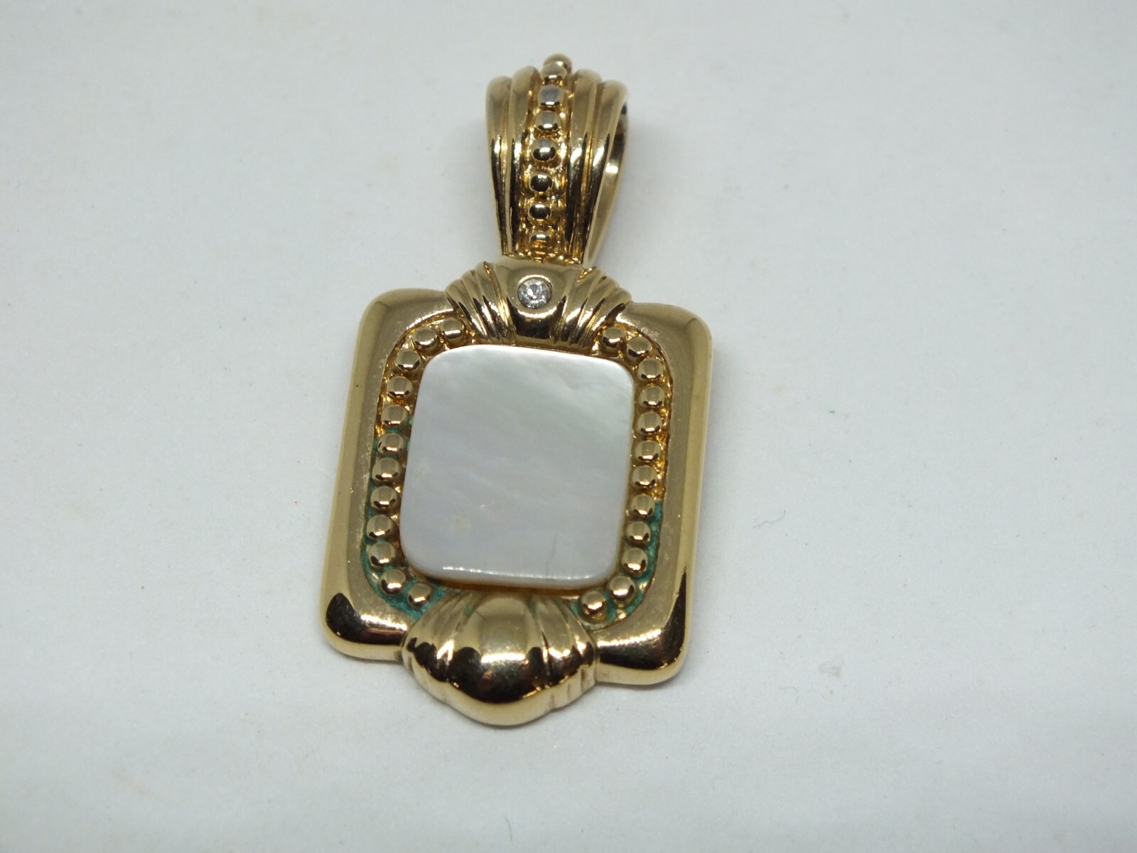Beautiful Pendant Gold Tone White Cabochons Signed PARK LANE 1 5/8×5/8 Inch NICE