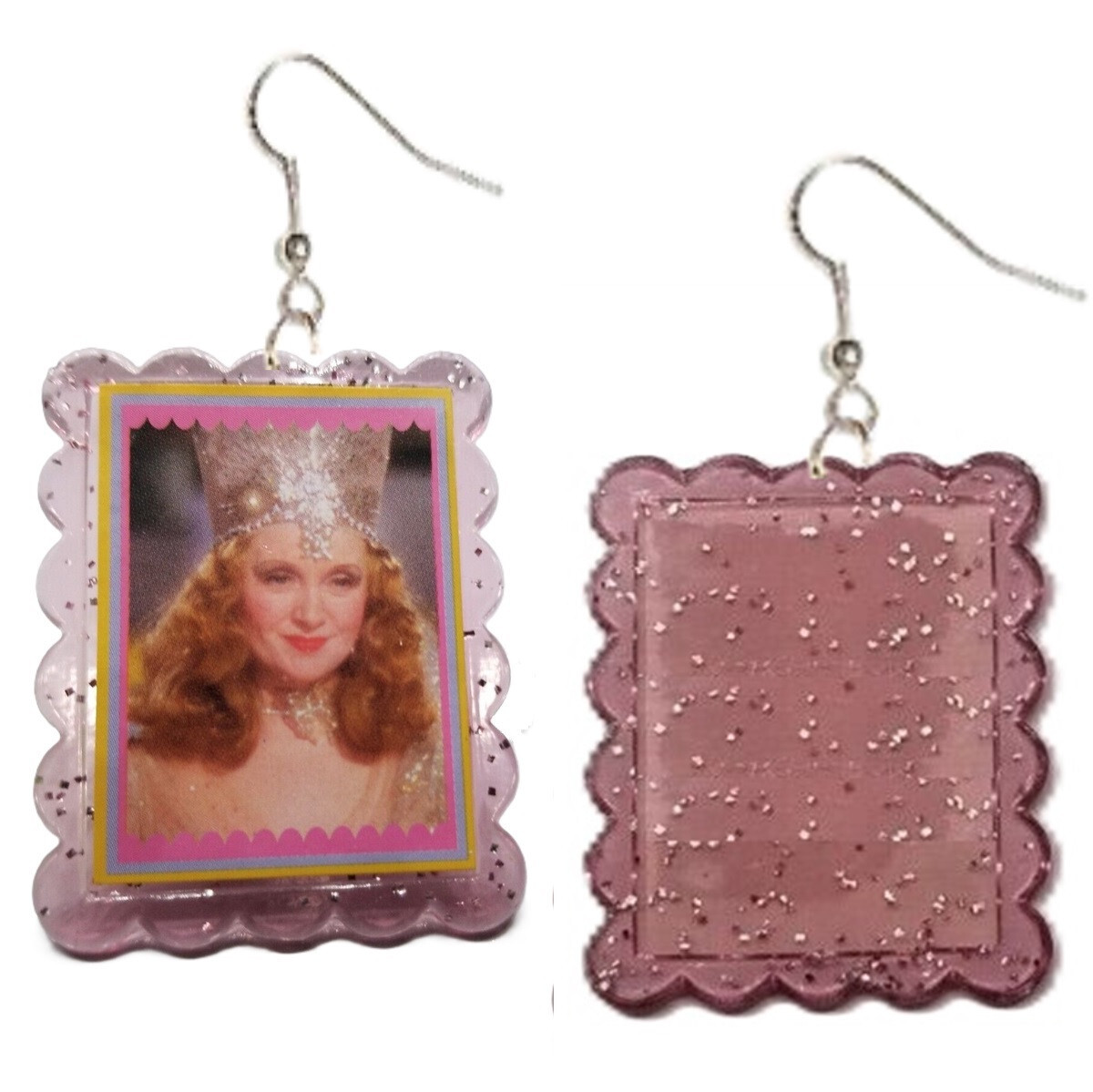 HUGE Funky Pink GLINDA EARRINGS Wizard of Oz Good Witch Cosplay Costume Jewelry