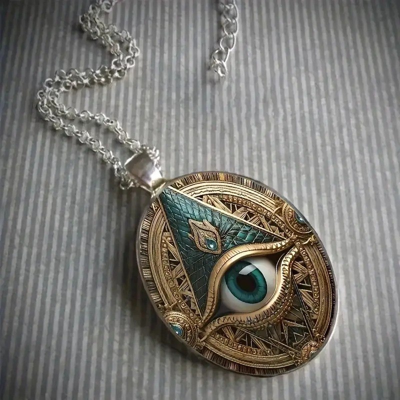 New Vintage Silvery Mason Gothic Oval Jewelry Elegant Evil Eye Pendant Necklace