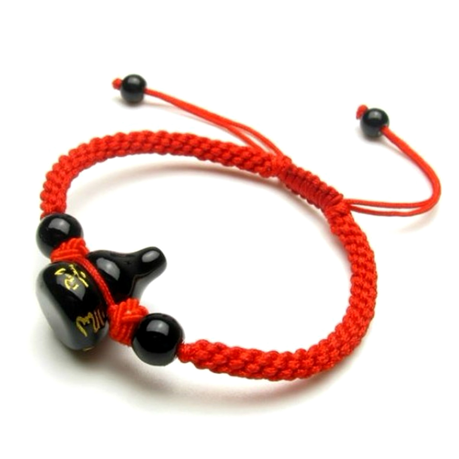 Feng Shui Obsidian Om Mani Padme Hum Wu Lou Hu Lu Gourd bracelet amulet protecti