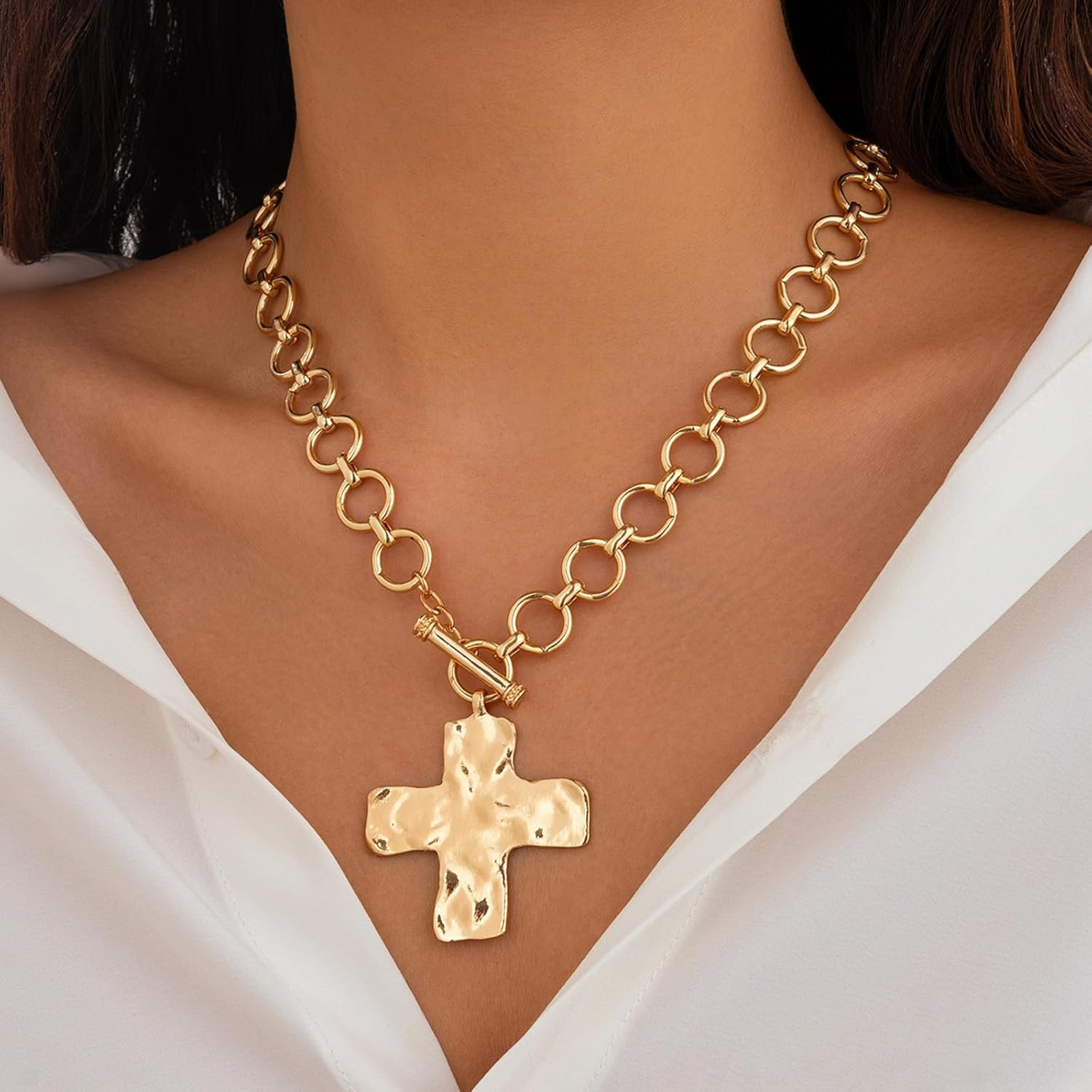 Chunky Necklace Chunky Cross Necklace for Women Big Cross Statement Necklaces Tr