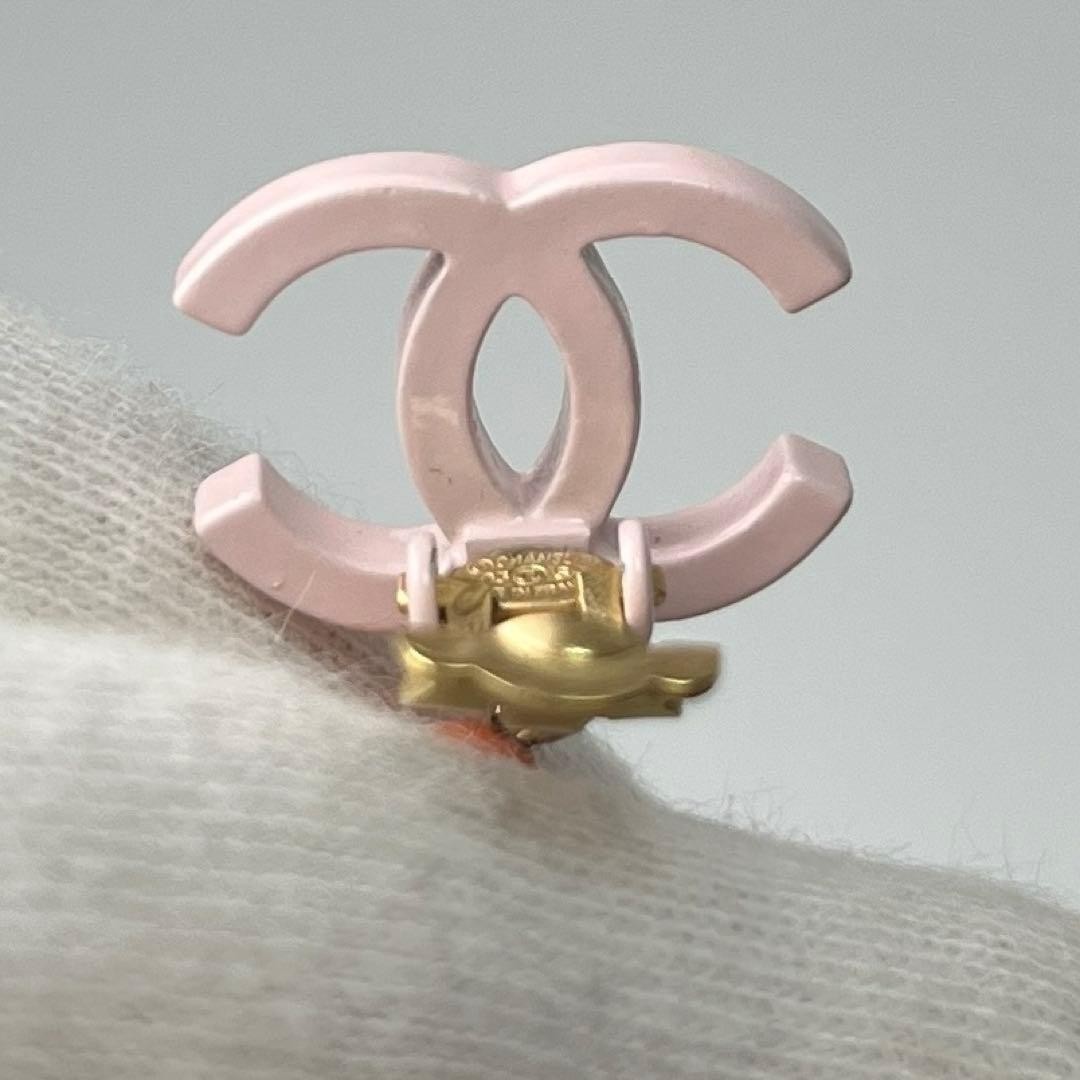 CHANEL 03S Pink CC Logo Dangle Clip On Earrings Orange Vintage Auth