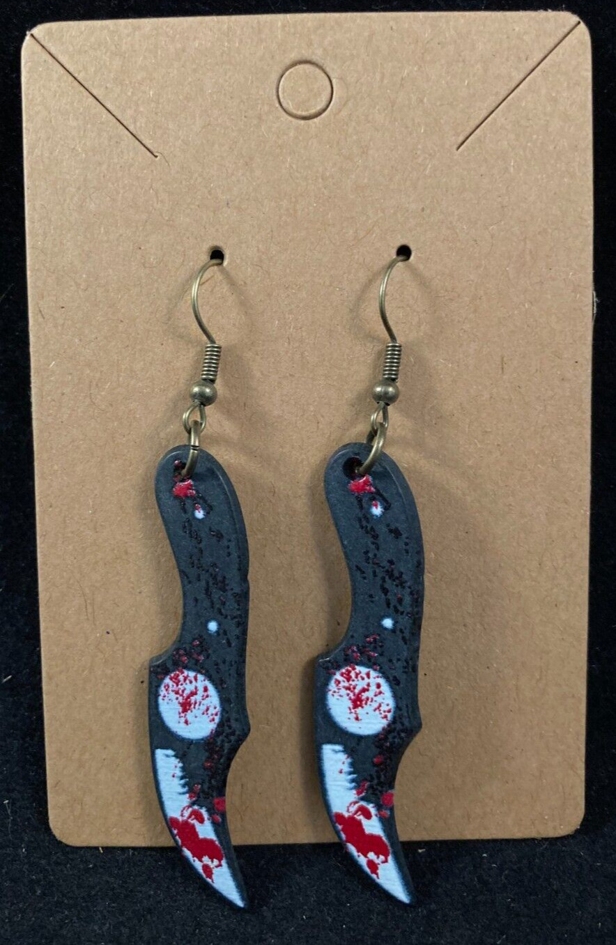 Bloody Switch Knife Earrings – Dangle – Serial Killer – Halloween – Handmade