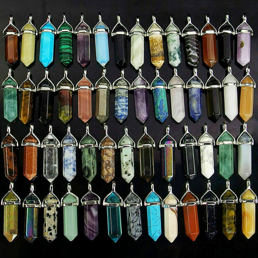 Set Of 48PCS Chakra Quartz Crystal Point Healing Pendant Necklace Stones