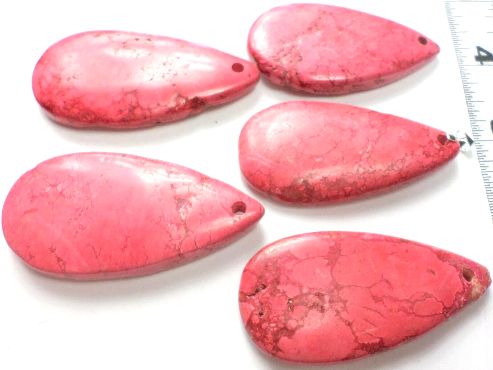 5 Huge Deep Pink Magnesite Teardrops Gemstone Cabochon Bead Pendants 60x30x8mm