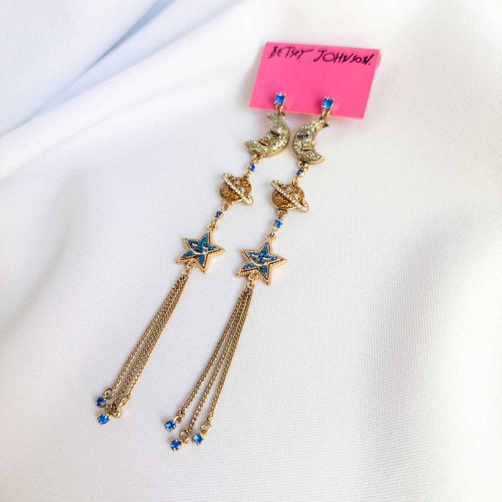 Betsey Johnson Heavens To Betsey Moon Saturn Planet Shooting Star Earrings RARE