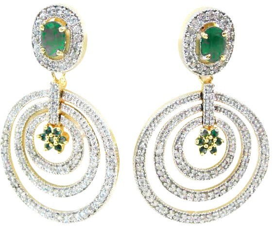 Green Cubic Zirconia CZ Cocktail Earrings Golden Brass American Diamond Dangle