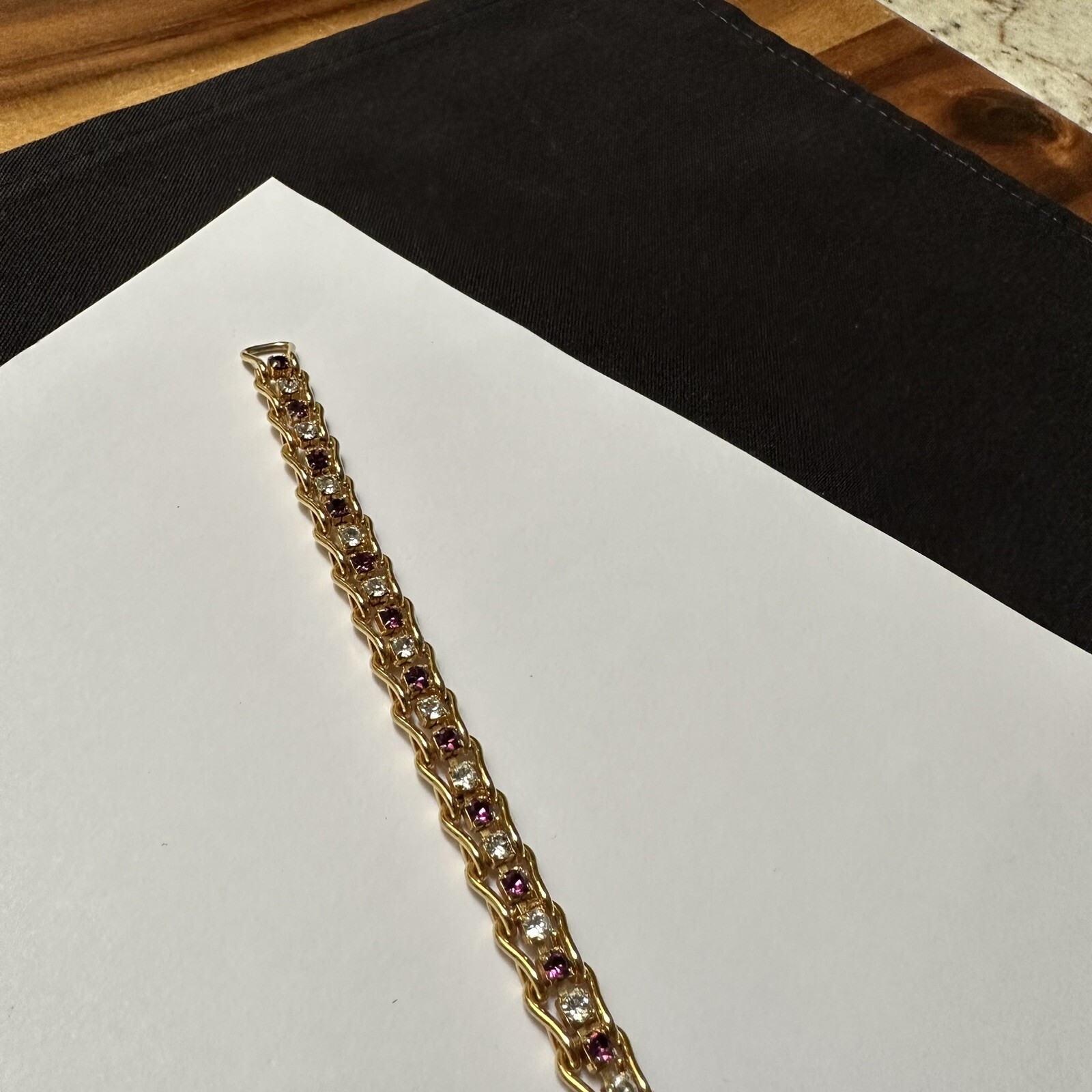 Women’s Gold Tone Purple / Clear Rhinestone Tennis Chain Bracelet 7 3/8 Inch