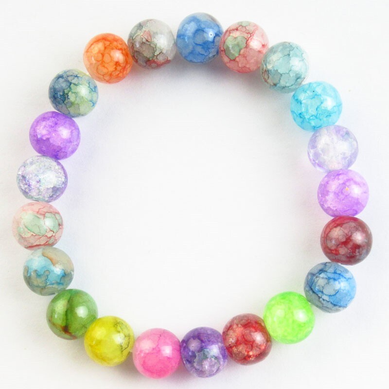 1Strand Rainbow Dragon Veins Agate Round Ball Stretchy Bracelet About 7.5″CJ816