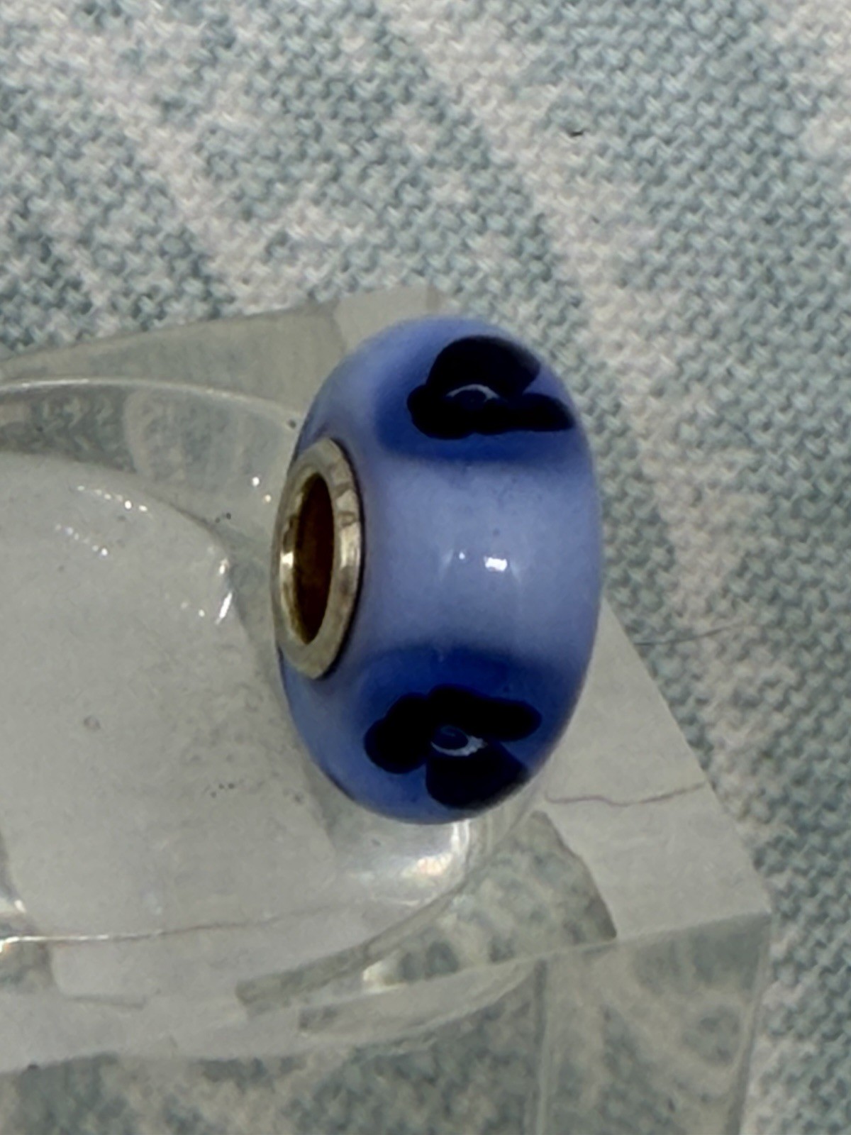 Authentic Trollbeads OOAK Navy (Almost Black) Flowers on Light Blue UU, New(125)