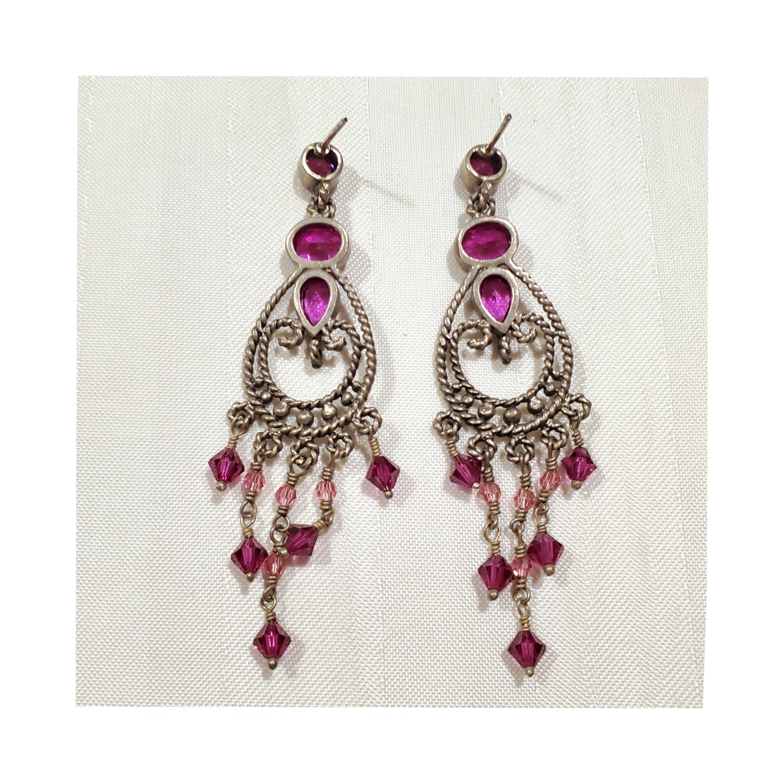 Pink Chandelier Dangle Drop Crystals Beads Earrings Beautiful Bollywood Style