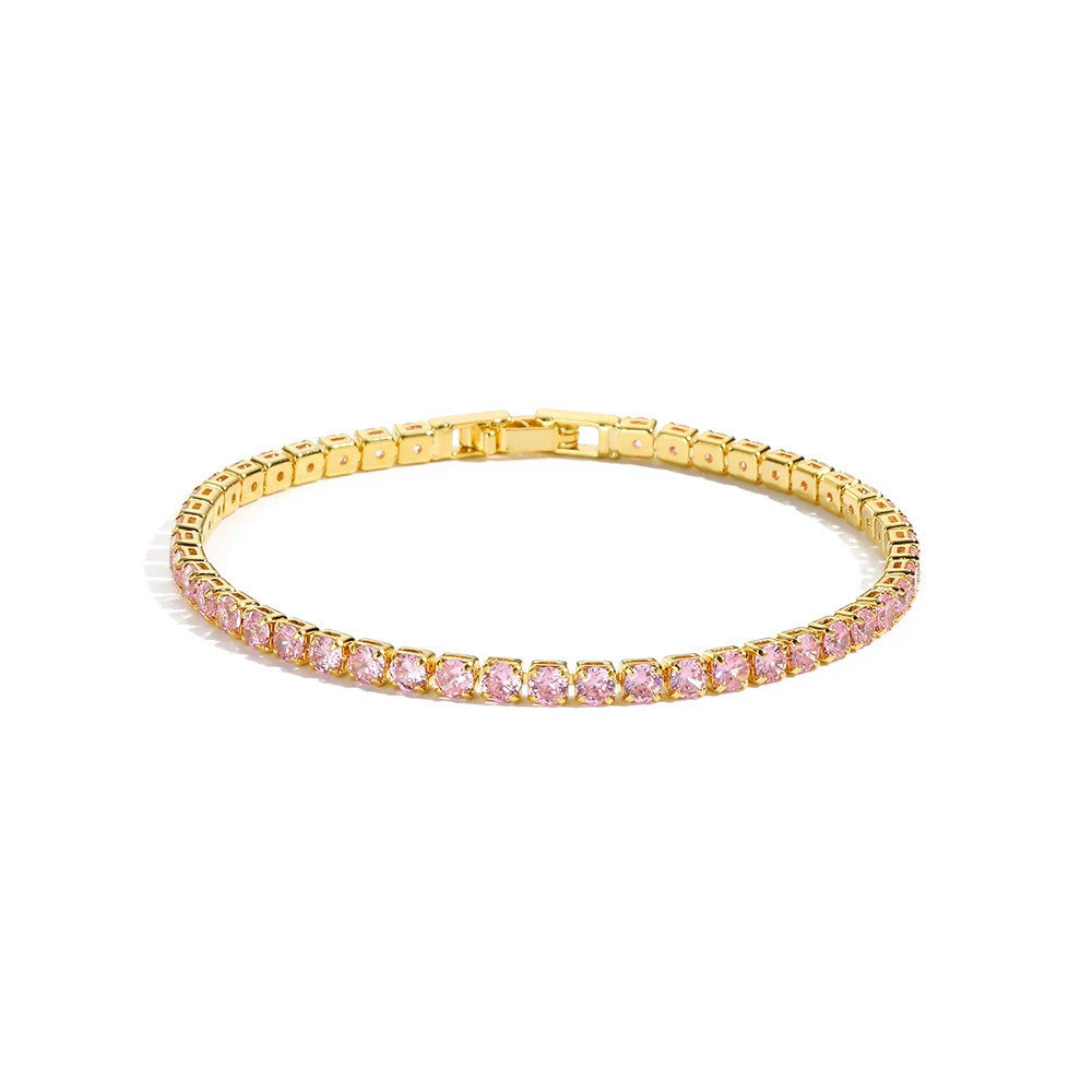 Colorful Crystal Tennis Bracelet for Women Waterproof Multicolor 3MM CZ Wedding