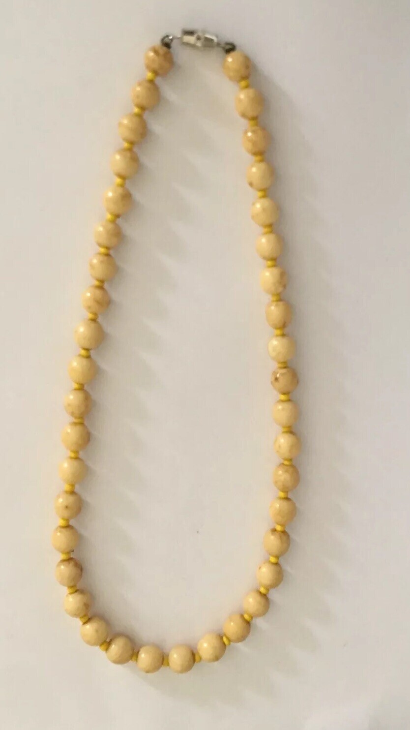 Leopardskin Jasper Goldenrod Yellow Jasper Bead Necklace 16″