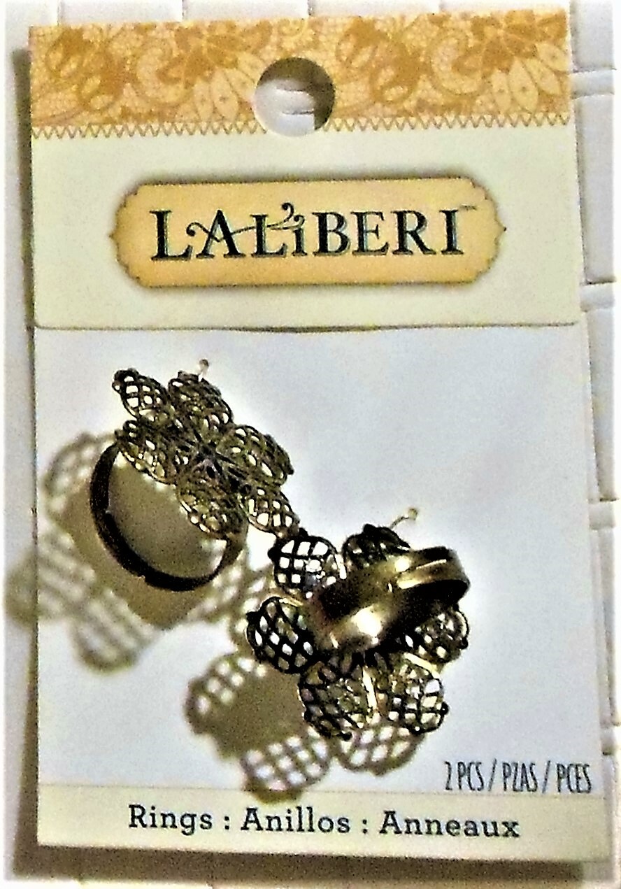 Ring Antiqued Brass Finished Steel Filigree Flower Adjustable Package Of 2 Bling