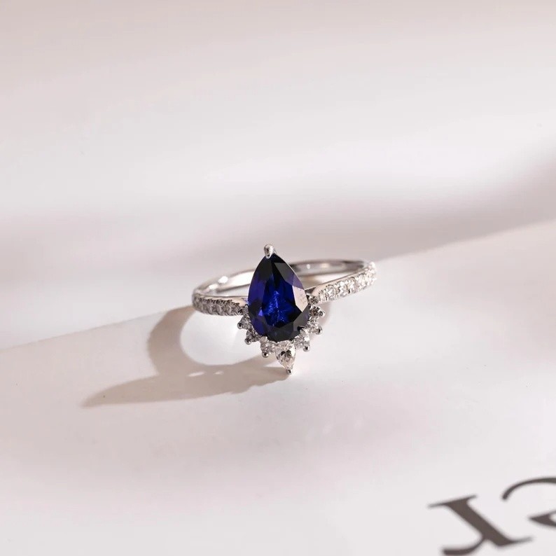 Lab Grown Blue Sapphire With 18k White Gold Plated Silver Women’s Ring #85