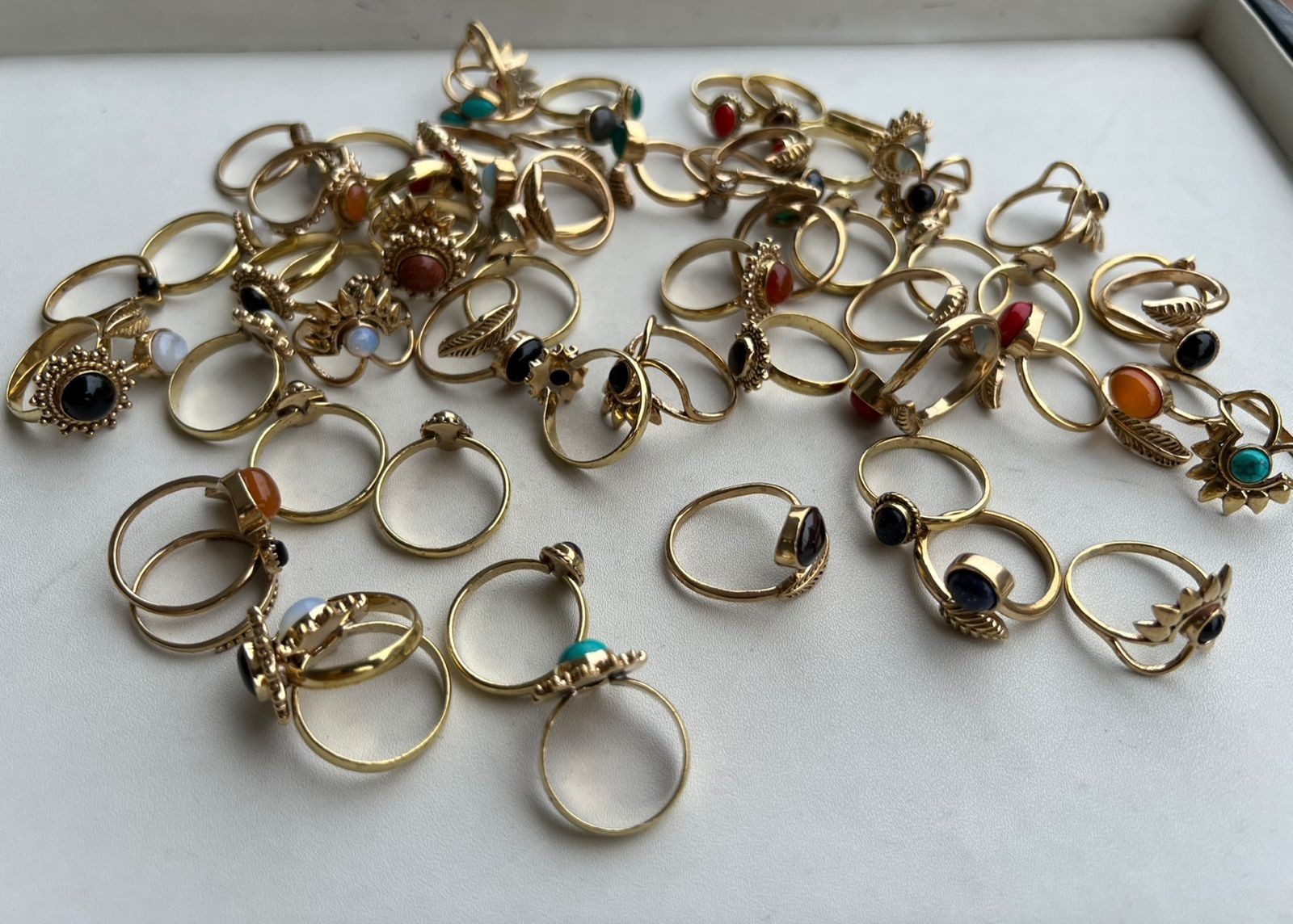 BULK SALE !! Mix Gemstone Ring Wholesale LOT Brass Tiny fashion Rings