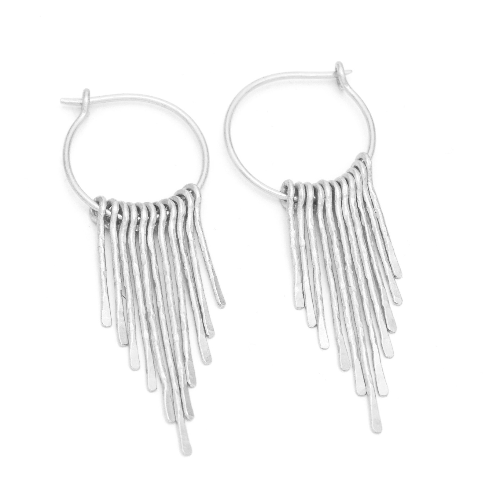 Brass Silver Plated Fringe Hoops Earring For Women, Minimalist Fringe Jewelry