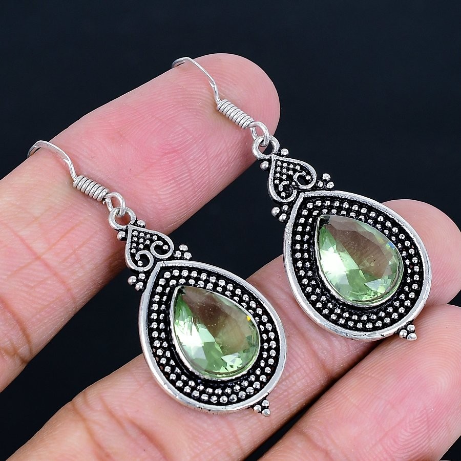 Tsavorite 925 Silver Plated Handmade Earrings of 2.01″