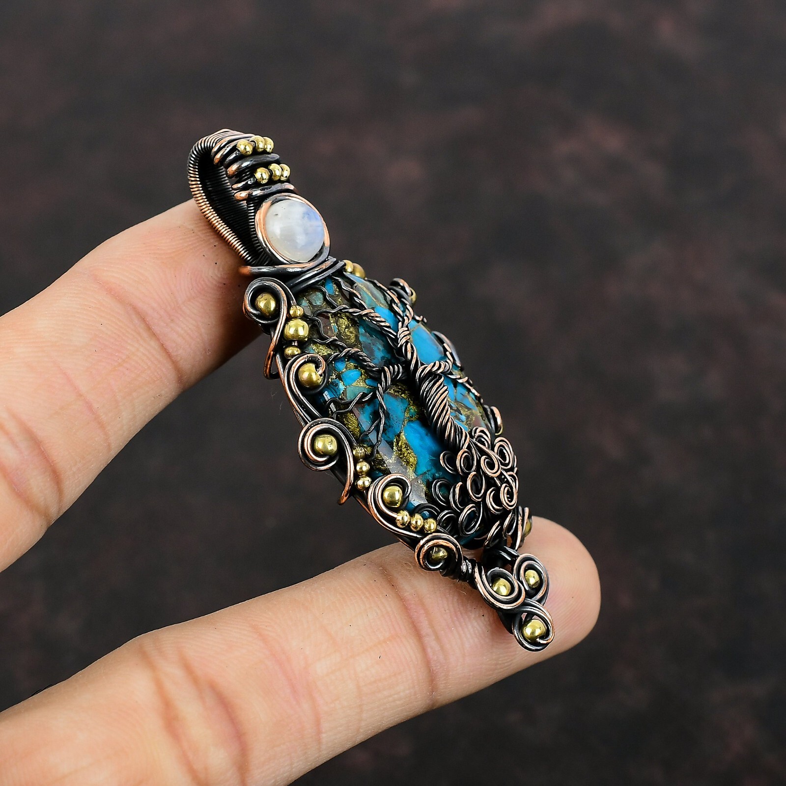 Chrysocolla Wire Wrapped Tree Of Life Pendant Copper Jewelry For Women 2.76″